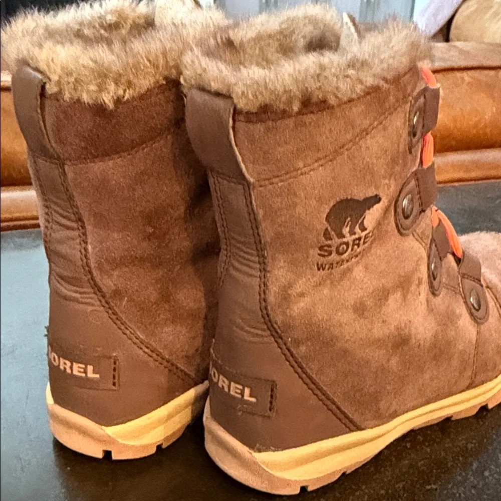 Sorel Kids Brown Boots with Orange Laces